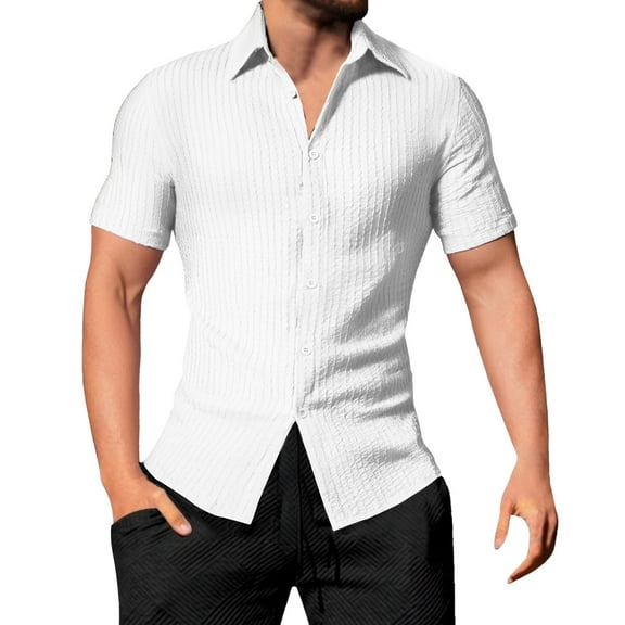 ZZHZGZ 4Th of July Yellow Shirt for Men Men's Casual Short Sleeve Striped Shirt with Open Collar and Loose fit for Summer Wear Durable and Easy Care Design Late July Slim fit T Shirts for Men S