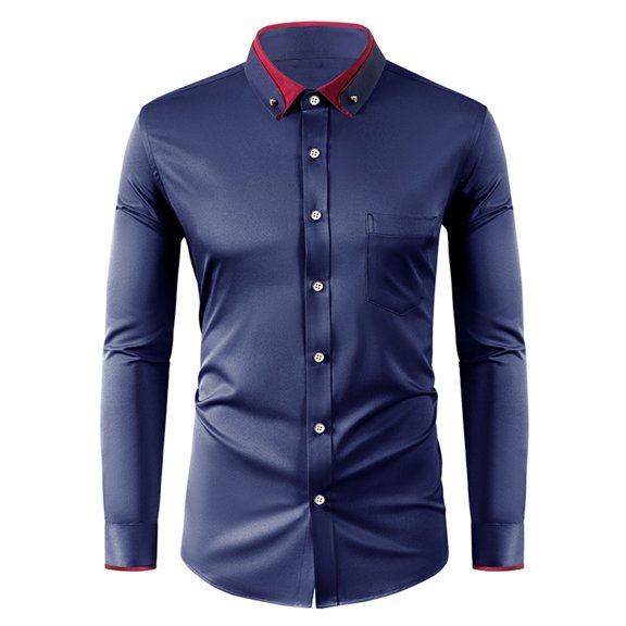ZZHZGZ 4Th of July Graphic Tees Men Male Color Blocked Button Lapel Shirt Slim fit Business Casual Shirt Late July Men V Neck T Shirts 39