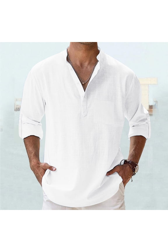 4Th of July Mens Dress Shirt Red Mens Spring Summer Loose Stand Solid Pocket Long Sleeve Pullover Shirt 4Th of July Mens Western Shirts Xxxl