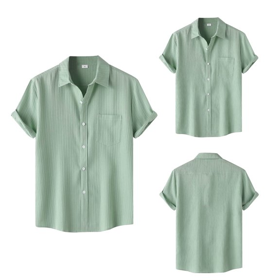 ZZHZGZ 4Th of July Mens White Linen Shirts Male Summer Hawaii Solid Shirt Short Sleeve Pocket Turn down Button Shirt Late July Black Undershirts Xl