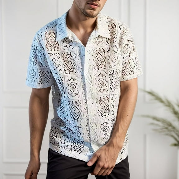 ZZHZGZ Fourth of July Graphic Tshirt Men's Summer Mesh Hollow Out Shirt Short Sleeve Casual Holiday Style See Through Top Fourth of July Mens Beach Wear Clothing Xxl