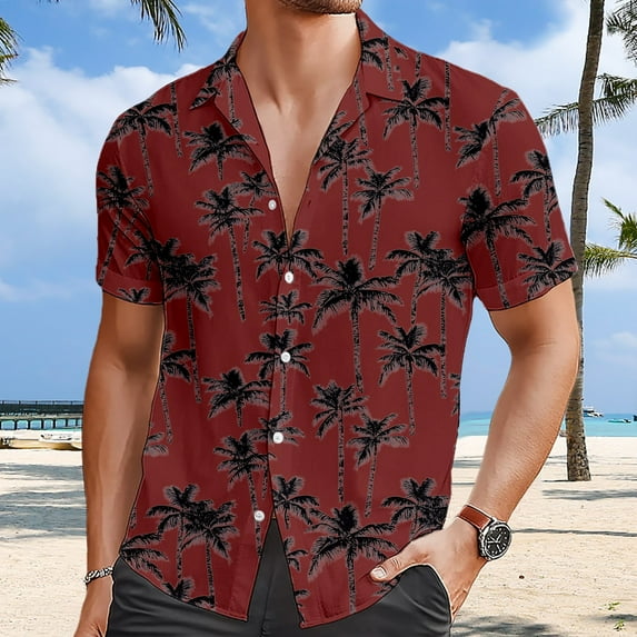 ZZHZGZ Fourth of July Linen Shirts Men European Beach Men Trendy Comfortable Loose Sports Foreign Trade Business Casual Collar Button Open Shirt Short Sleeve Shirt 4Th of July Yellow Shirt for Men M