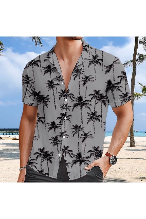 Fourth of July Linen Shirts Men European Beach Men Trendy Comfortable Loose Sports Foreign Trade Business Casual Collar Button Open Shirt Short Sleeve Shirt Fourth of July Yellow Mens Shirt M