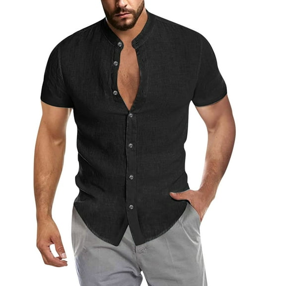 ZZHZGZ Fourth of July Mens 3Xl Pocket Shirts Big and Tall Men Summer Casual Solid Stand Collar Button Dwon Cardigan Short Sleeves Shirt 4Th of July Oversized Tshirts for Men L