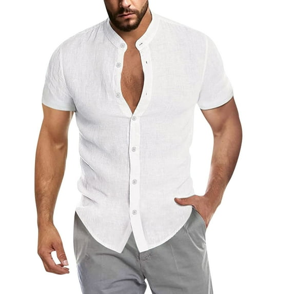 ZZHZGZ Fourth of July Mens 3Xl Pocket Shirts Big and Tall Men Summer Casual Solid Stand Collar Button Dwon Cardigan Short Sleeves Shirt Late July Oversize T Shirt Men L