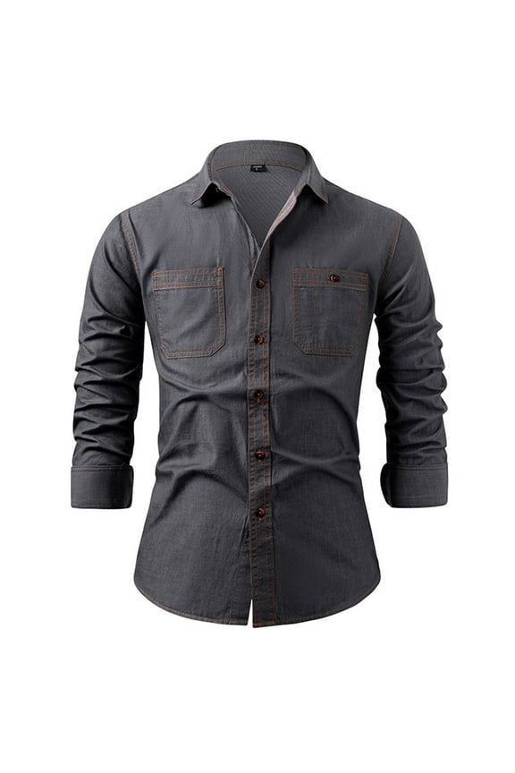 Fourth of July Mens Denim Shirt Retro Jeans Shirt Man Double Pocket Men Shirt Workwear Style Long Sleeved Shirt Man Fourth of July Shirts Xxxxl