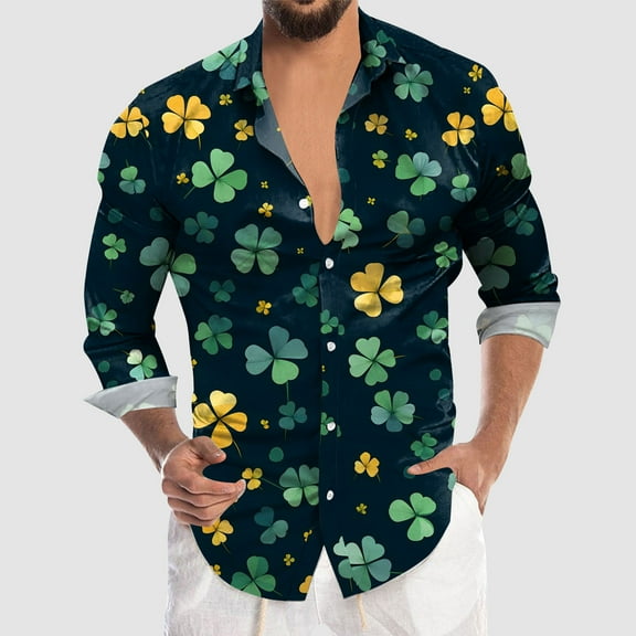 ZZHZGZ Fourth of July Mens Denim Shirts Long Sleeve Male St. Patricks's Day Long Sleeve Shirt Autumn Casual 3D Printing Hawaii Long Sleeve Shirts Tops Late July Shirt M