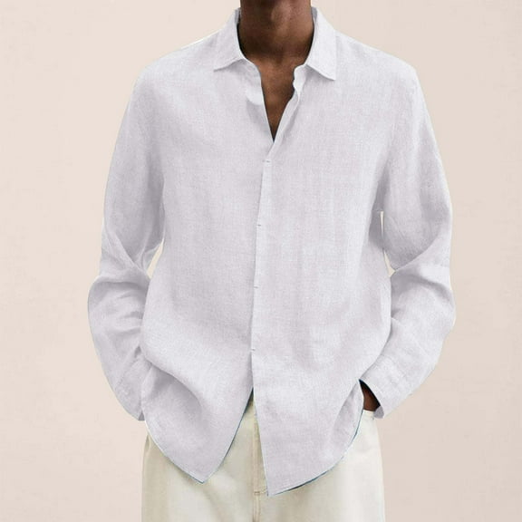 ZZHZGZ Fourth of July Mens Oversized T Shirt Male Summer Linen Solid Casual Plus Size Loose Shirt Mens Turn down Long Sleeve Shirt 4Th of July Red Button down Shirt L