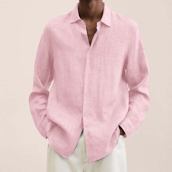 ZZHZGZ Fourth of July Mens Oversized T Shirt Male Summer Linen Solid Casual Plus Size Loose Shirt Mens Turn down Long Sleeve Shirt Late July Mens Red Dress Shirts Xxxl