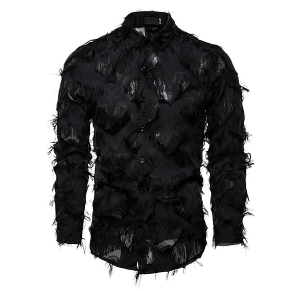 ZZHZGZ Fourth of July Mens White Button up Shirt Spring and Autumn Men's Shirts Trendy 3D Feather Long Sleeve Shirts Stage Wear Fourth of July Graphic Tees Men Xxl