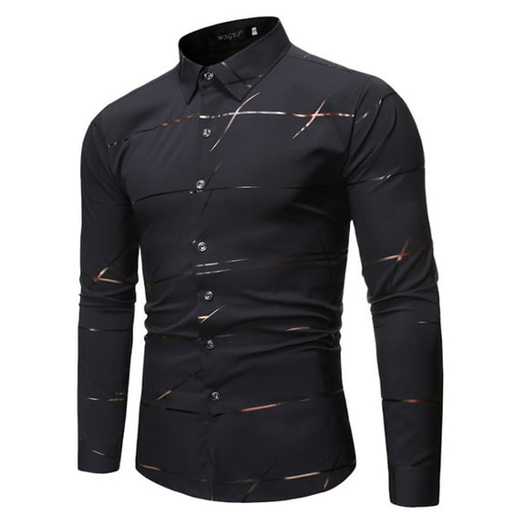ZZHZGZ Fourth of July Red Button up Men Men's Casual Lapel Regular fit Long Sleeve Shirts Bronzing Printed Button Party Dress Shirts Late July Mens Black Undershirt M