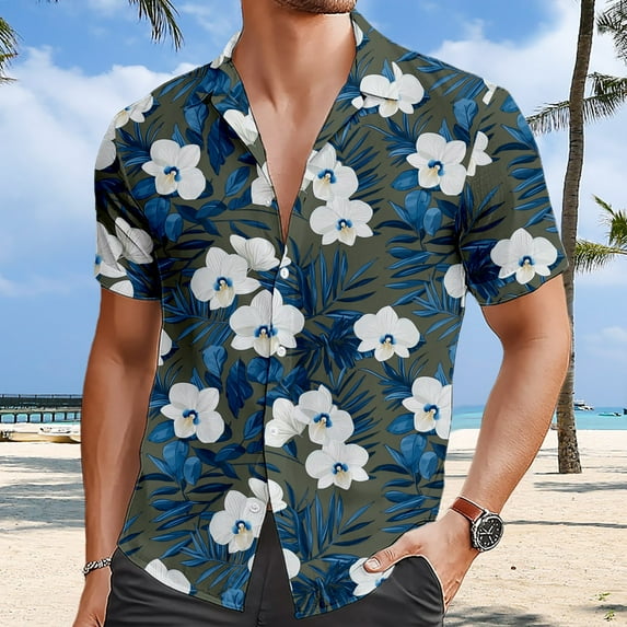 ZZHZGZ Fourth of July Shirts for Men European Beach Men Trendy Comfortable Loose Sports Foreign Trade Business Casual Collar Button Open Shirt Short Sleeve Shirt M