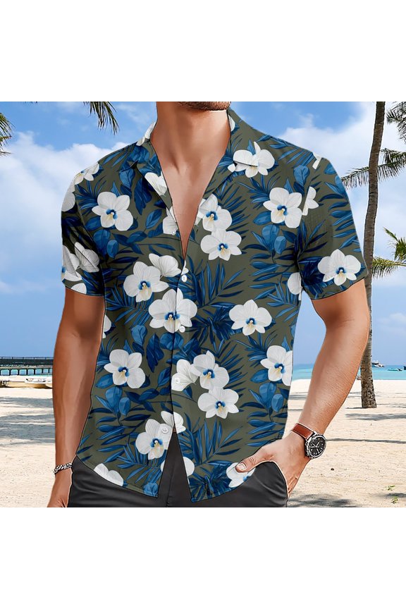 Fourth of July Shirts for Men European Beach Men Trendy Comfortable Loose Sports Foreign Trade Business Casual Collar Button Open Shirt Short Sleeve Shirt Fourth of July Shirts for Men L