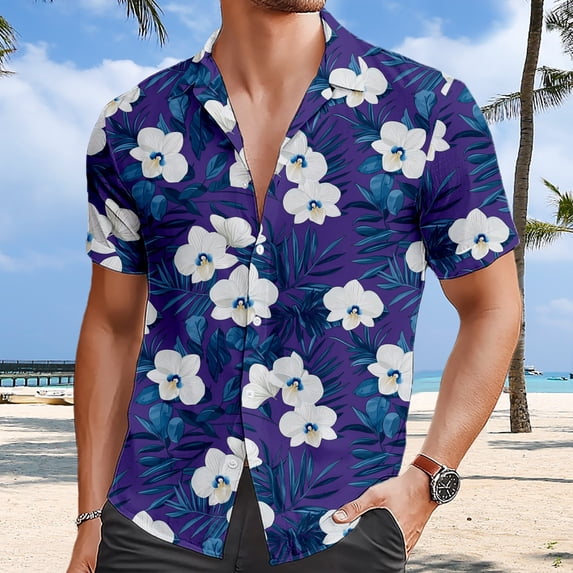 ZZHZGZ Fourth of July Shirts for Men European Beach Men Trendy Comfortable Loose Sports Foreign Trade Business Casual Collar Button Open Shirt Short Sleeve Shirt Late July Shirts M