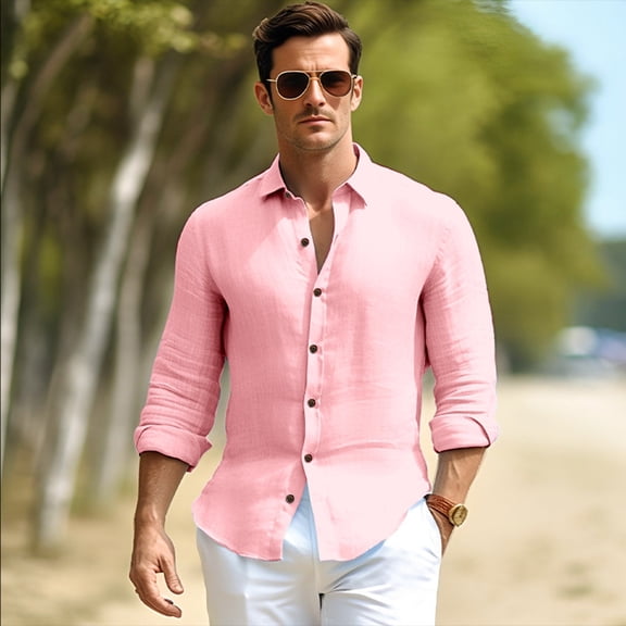 ZZHZGZ Fourth of July Shirts for Men Men's Linen Button down Shirt Casual Stylish Long Sleeve Business Dress Shirts Late July White Shirt Men Slim fit Xl