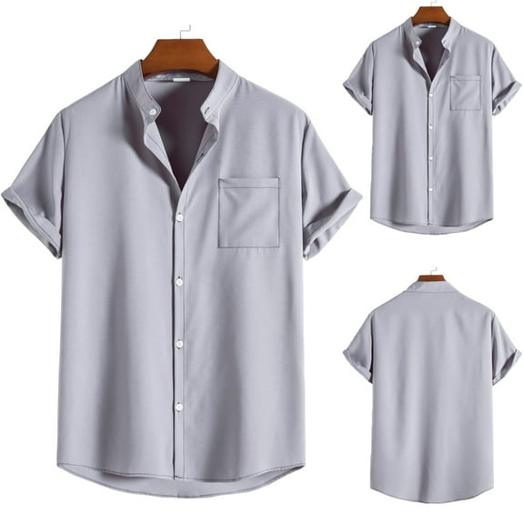 ZZHZGZ Fourth of July White Mens Button down Shirt Men's Spring and Summer Soild Color Casual Lapel Large Size Beach Holiday Short Sleeve Shirt 4Th of July Shirts Xl