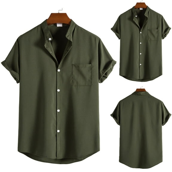 ZZHZGZ Fourth of July White Mens Button down Shirt Men's Spring and Summer Soild Color Casual Lapel Large Size Beach Holiday Short Sleeve Shirt Late July Mens Clothing M