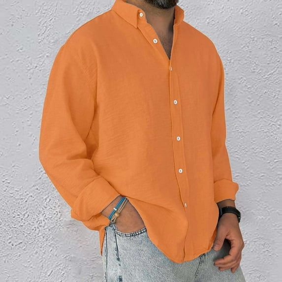 ZZHZGZ Fourth of July Men Yellow Shirt Men's Wash Button Long Sleeve Shirt Solid Color Comfortable and Generous 4Th of July Men V Neck T Shirts L