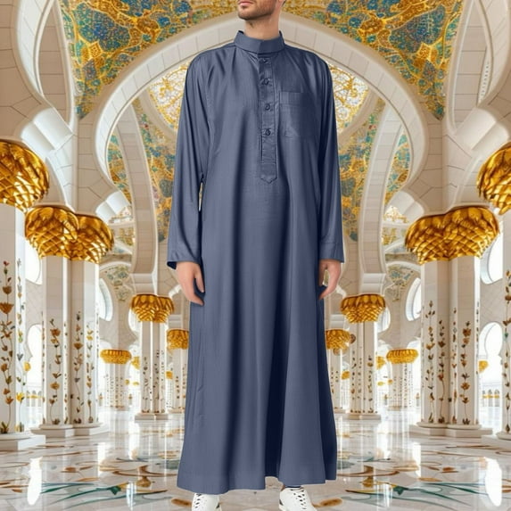 ZZHZGZ Fourth of July Mens Jean Shirt Arab Men's Solid Color Stand Collar Robe Pocket Men's Robe Late July V Neck T Shirts Men 58