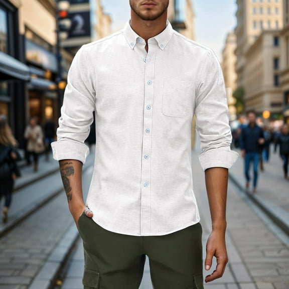 ZZHZGZ Fourth of July Mens Jean Shirt Men's Oxf Ord Fabric Long Sleeve Casual Shirt Minimalist Design Fourth of July Red Dress Shirt for Men M/38