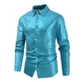 thumbnail image 1 of ZZHZGZ Fourth of July Mens Shirts Male Casual Lapel Shiny Long Sleeved Shirt in 5 Colors Late July White V Neck T Shirts Mens Xl, 1 of 4