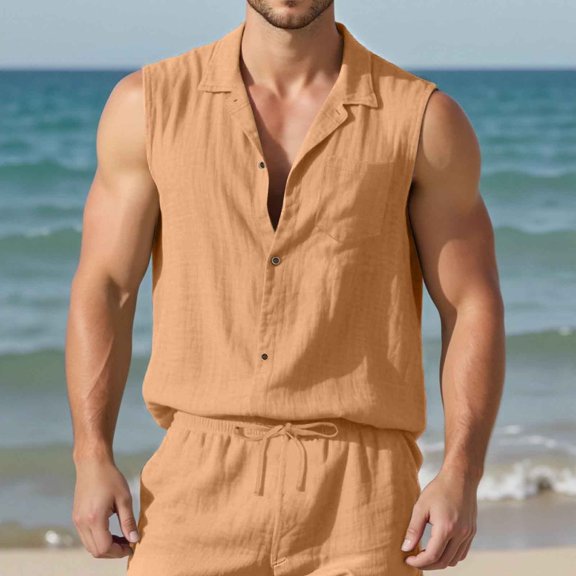 ZZHZGZ Fourth of July Oversize T Shirt Men Summer Men's New Lapel Thin Loose Casual Sleeveless Shirt Vest Late July Mens Pocket Tee Shirts M