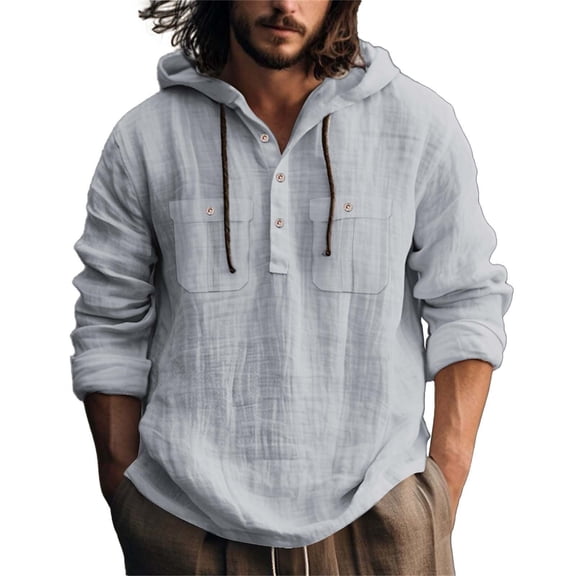 ZZHZGZ Fourth of July Red Dress Shirts for Men Mens Solid Color Casual Button Hooded Shirt Top Hooded Shirt Fourth of July Red Button up Shirt Men L