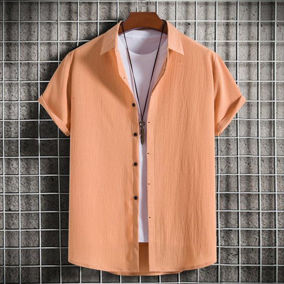 ZZHZGZ Fourth of July Summer Wear for Men Men's New Short Sleeve Shirt Loose Solid Button Short Sleeve Shirt Shirt 4Th of July Mens Jean Shirt L