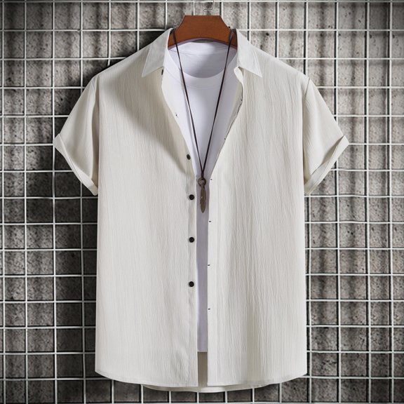 ZZHZGZ Fourth of July Summer Wear for Men Men's New Short Sleeve Shirt Loose Solid Button Short Sleeve Shirt Shirt Late July Jean Shirt for Men Xl