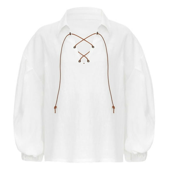 ZZHZGZ Fourth of July White Beach Shirt Men Shirt Renaissant Lace up Men Solid Color Shirt 4Th of July Mens Purple Dress Shirt L