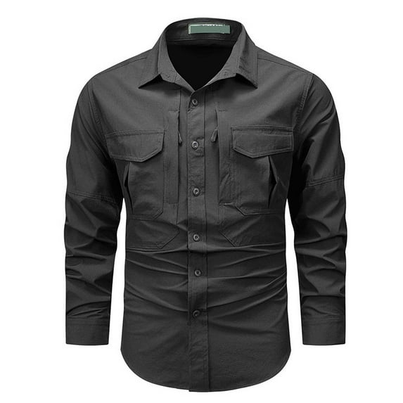 ZZHZGZ Late July 3X Mens Graphic T-Shirt Mens Hoodless Long Sleeve Solid Color Coat Pocket Shirt Coat Autumn Male Leisure Style Retro Western Style Fourth of July Long Sleeve Shirts for Men M