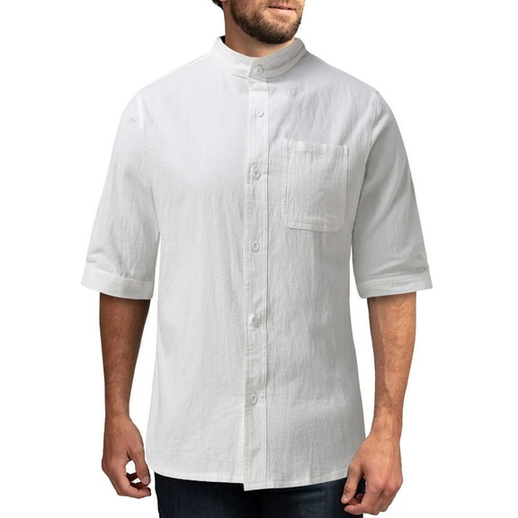 ZZHZGZ Late July Beach Clothes for Men Men Spring Summer Solid Color Stand Collar Casual Half Sleeve and Linen Shirts Fourth of July Mens T-Shirts Graphic L