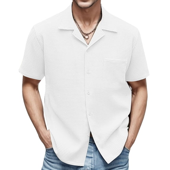 ZZHZGZ Late July Jean Shirt for Men Men's Baggy Linen Solid Short Sleeve Button Retro T Shirts Tops Blouse 4Th of July Slim fit T Shirts for Men L