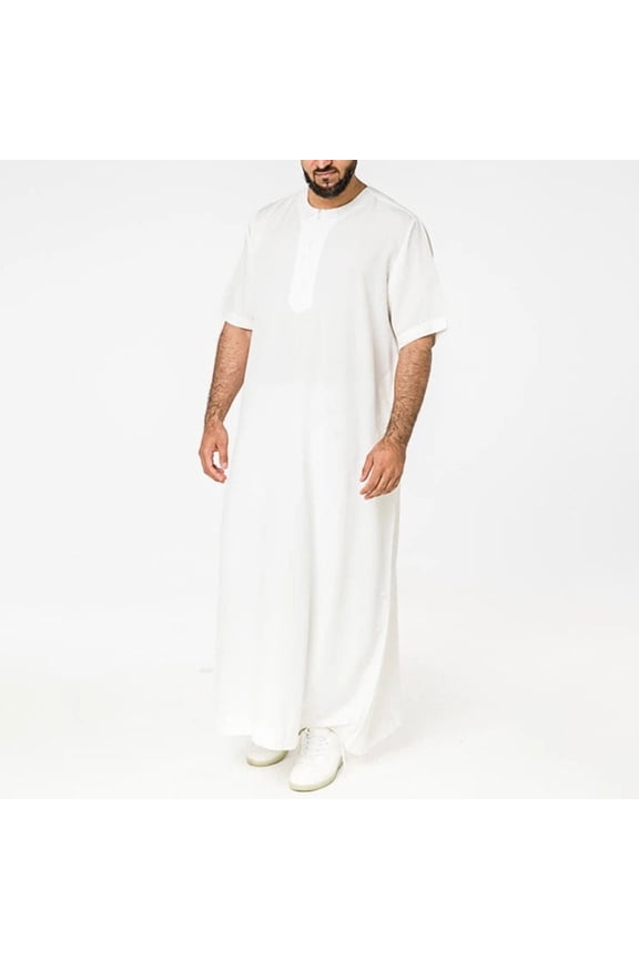 Late July Men Denim Shirt Mens Casual Solid Round Neck Zipper Robe Short Sleeve Jubba Thobe 4Th of July Purple Dress Shirts for Men Xxxxxl