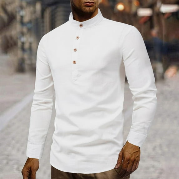 ZZHZGZ Late July Men Red Dress Shirt Men's Casual and Linen Solid Color Stand-up Collar Long-Sleeved Shirt Late July Oversized Tshirts for Men Xl