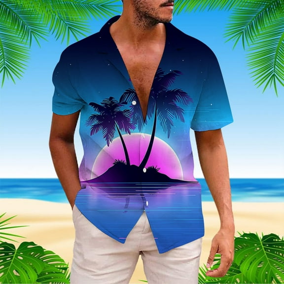ZZHZGZ Late July Mens Denim Shirts Long Sleeve Men's Coconut Tree Short Sleeve Shirt Summer Casual 3D Printing Hawaii Short Sleeve Shirts Tops Late July Slim fit T Shirts for Men Xxxl