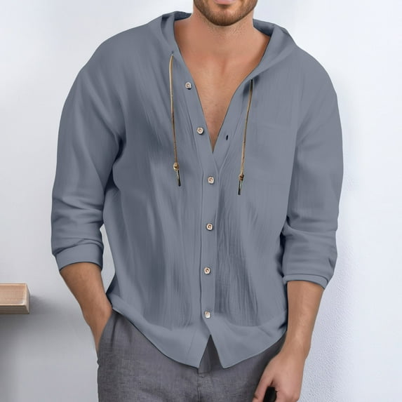 ZZHZGZ Late July Mens Denim Shirts Men's Stylish Solid Color Pocket Casual Button Hooded Shirt Comfortable Top Fourth of July Oversized Gym T Shirts for Men L