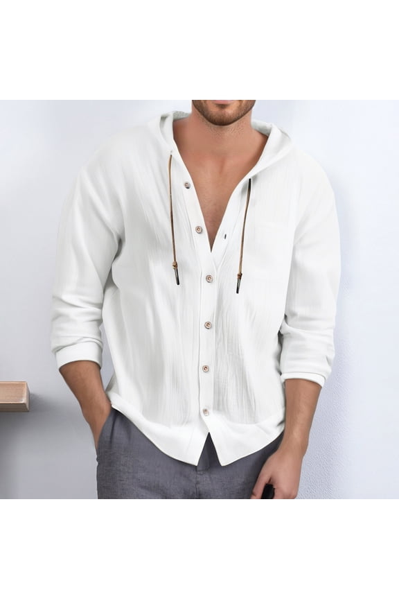 Late July Mens Denim Shirts Men's Stylish Solid Color Pocket Casual Button Hooded Shirt Comfortable Top Late July White Button down Shirt Men S