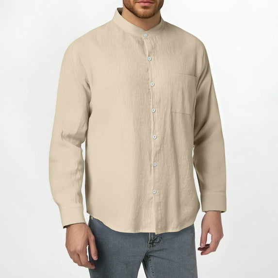 ZZHZGZ Late July Mens Fitted Tshirts Men's Spring and Autumn Fashion Linen Long Sleeved Stand up Collar Shirt Breathable Casual New Chinese Pocket Top Late July Mens Yellow Shirt M