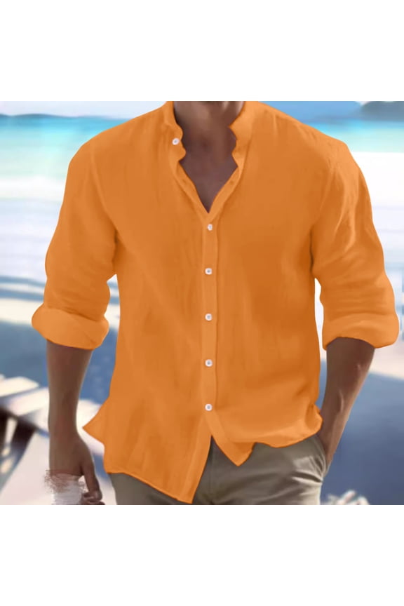 Late July Mens Shirts Graphic Men's Linen Button up Shirt for Foreign Trade Summer Beach Shirt Long Sleeved Plain Collar Spring and Summer Casual Daily Clothing L