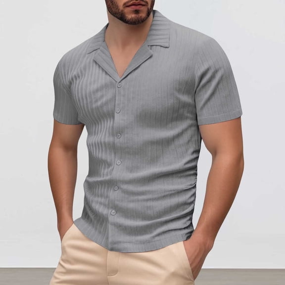 ZZHZGZ Late July Mens T-Shirts Graphic Men's Spring and Summer Fashion Solid Color Casual Breathable Lapel Cardigan Short Sleeved Men's Shirt Fourth of July Mens Graphic Tees S