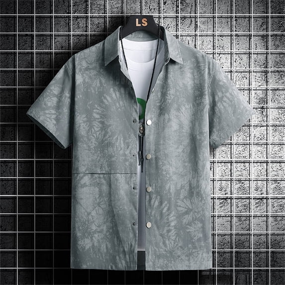 ZZHZGZ Late July Mens T-Shirts Male Spring and Summer Shirts Casual Print Lapel Beach Short Sleeve Vacation Outdoor Vacation Shirt Fourth of July Mens Denim Shirt Xxl