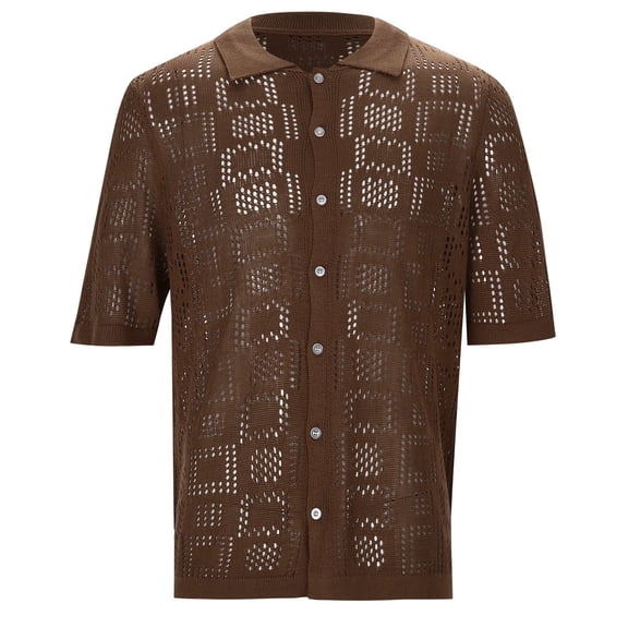 ZZHZGZ Late July Mens Tie Dye Men's Short Sleeve Summer Knit Shirts Casual Lapel Hollow Out Textured Shirts Button down Breathable Knitted Shirt Late July Yellow T Shirt Xl