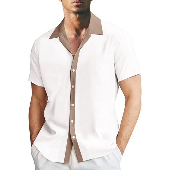 ZZHZGZ Late July Mens Tshirts Graphic Mens Color Matching Lapel Button Half Sleeve Shirt T Shirt Short Sleeve Shirt 4Th of July Yellow Shirt for Woman S