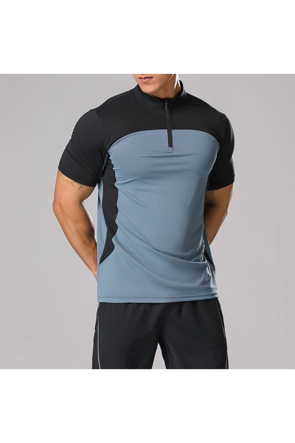 Late July Mens V Neck T Shirts Men Solid Color Standing Half Zipper Short Sleeved T Shirt Fitness Training Elastic Fast Drying Casual Sports Jacket Fourth of July Tie Dye Shirt Mens Xl