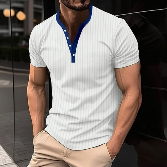 ZZHZGZ Late July Mens White Button down Shirt Men's Short Sleeve T Shirt Summer Casual V Neck Solid Ribbed Holiday Shirts Tops 4Th of July Mens T-Shirts Graphic Tees S