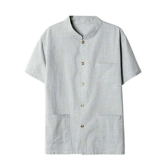 ZZHZGZ Late July Oversized Gym Shirts for Men Men's Casual Shirts for Outdoor Activities with Three Pockets Summer and Autumn Wear Machine Washable Solid Color Style for Dress Pants and Xxl