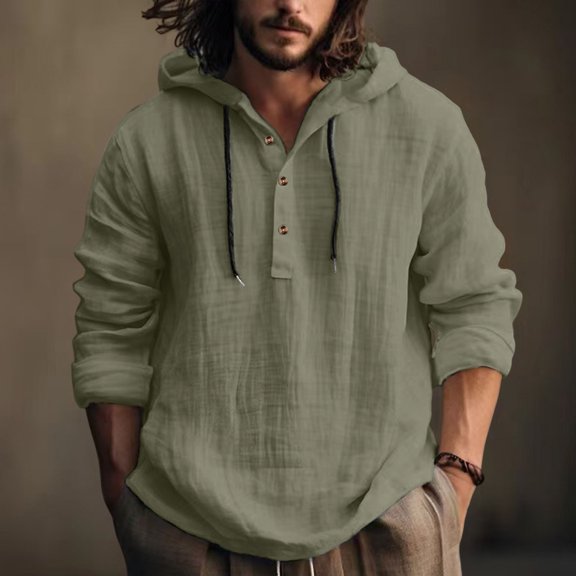 ZZHZGZ Late July Purple Button down Shirt Men Men's Casual Linen Hooded Shirt Long Sleeve Button up T Shirt Comfortable Beach Yoga School Party Wear Basic Solid Color Top for All Seasons S