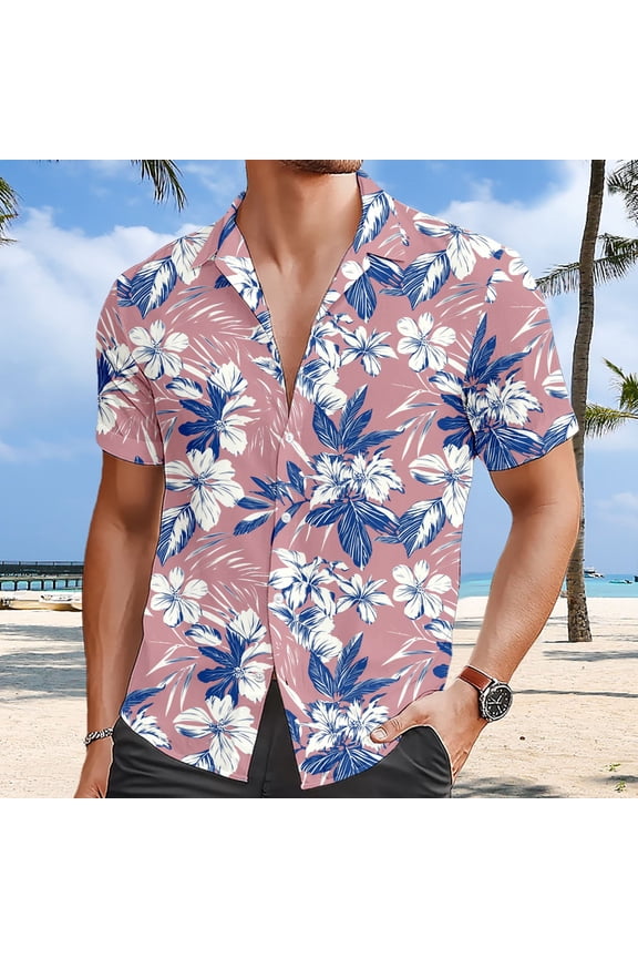 Late July Short Sleeve Mens Pullover Shirt 3X European Beach Men Trendy Comfortable Loose Sports Foreign Trade Business Casual Collar Button Open Shirt Short Sleeve Shirt M
