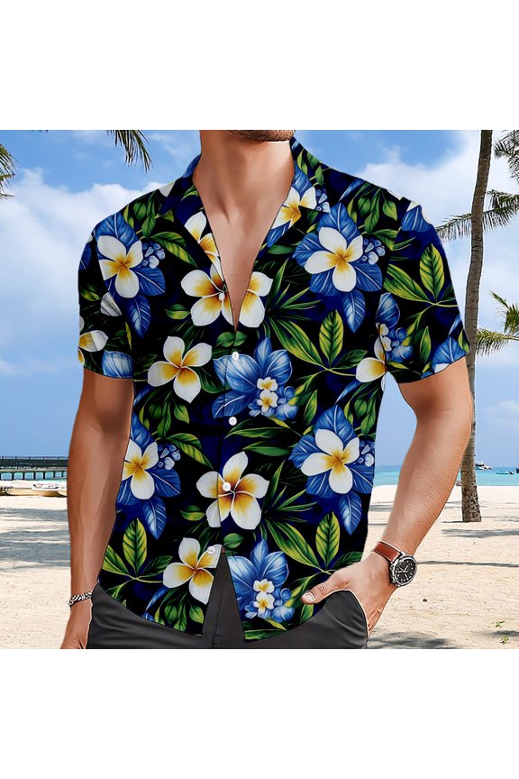 Late July Slim fit Dress Shirts for Men European Beach Men Trendy Comfortable Loose Sports Foreign Trade Business Casual Collar Button Open Shirt Short Sleeve Shirt M